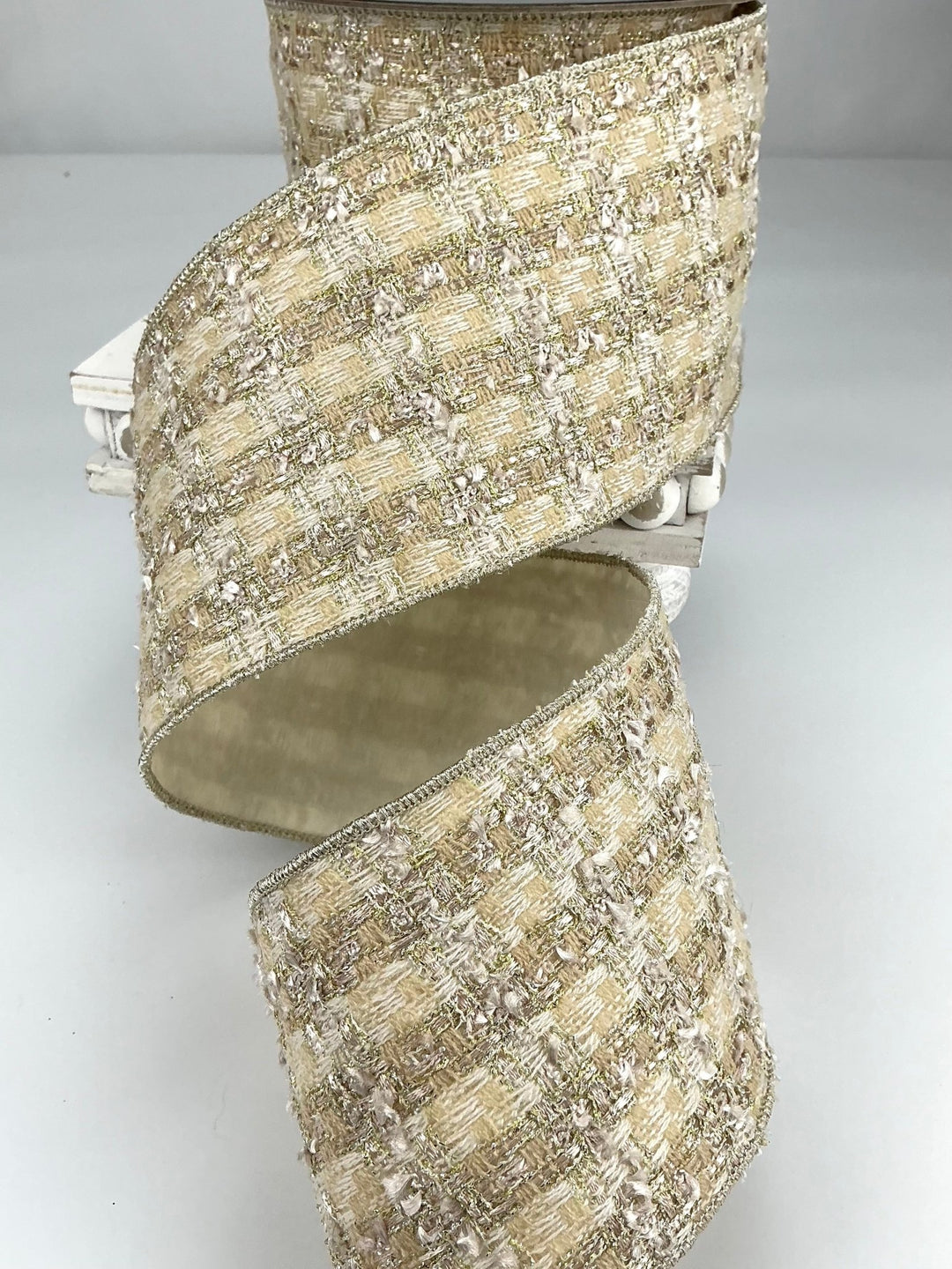 Beige wool wired ribbon 4” - Greenery MarketRibbons & Trim240077