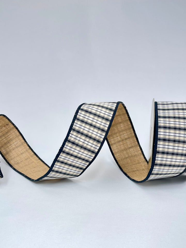 Black and cream plaid with burlap back ribbon - 2.5” - Greenery MarketWired ribbon237057