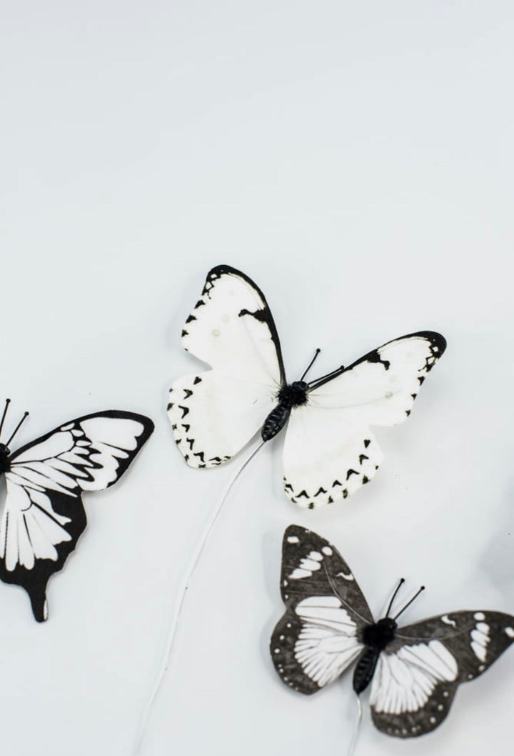 Black and white Fabric butterflies - Greenery MarketWreath attachmentsMT24390 wht