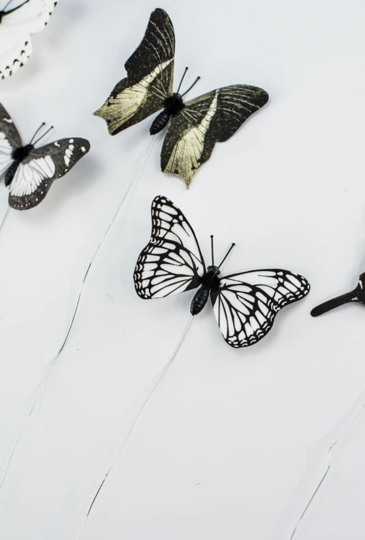 Black and white Fabric butterflies - Greenery MarketWreath attachmentsMT24390 wht