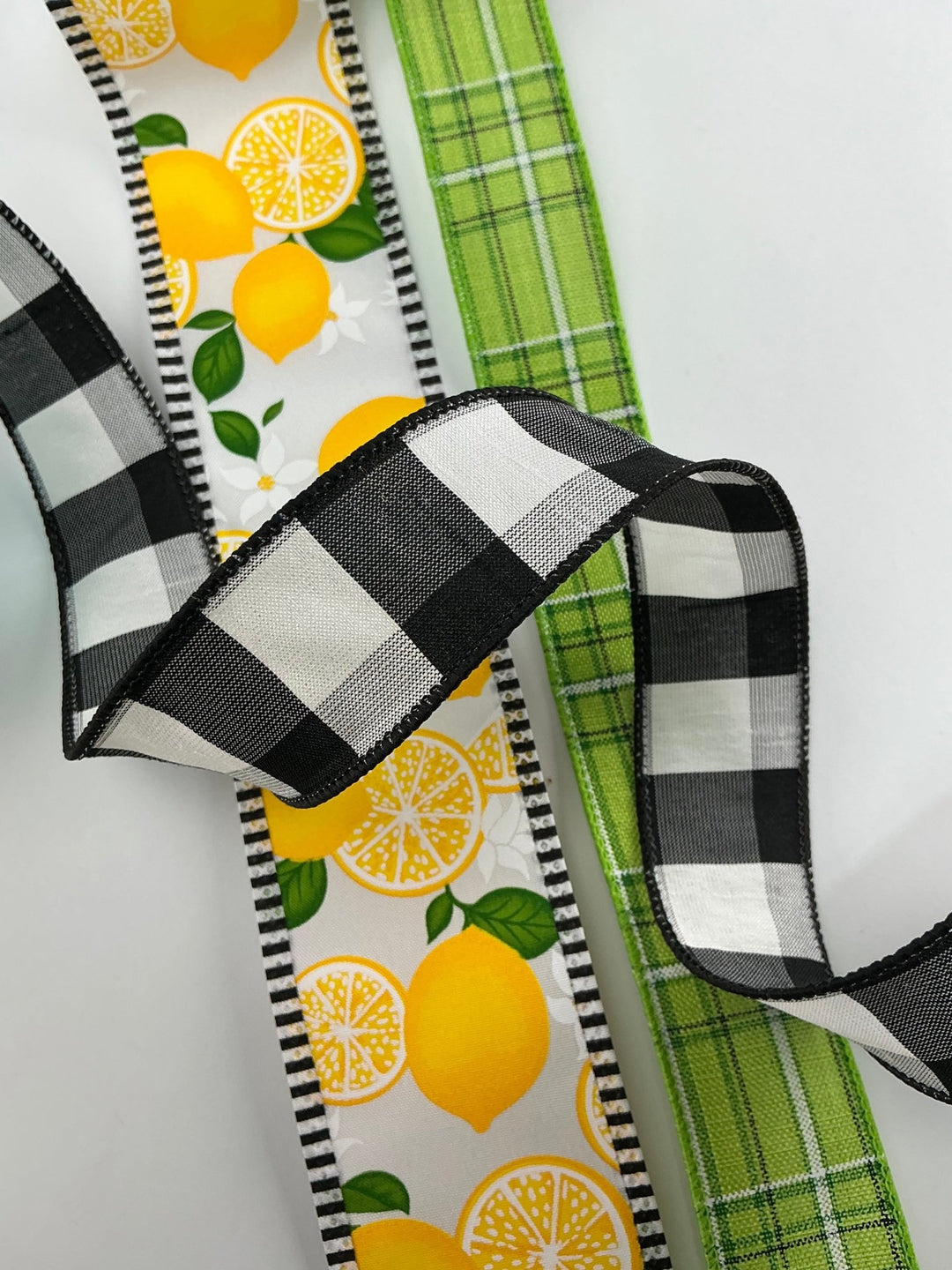 Black And White Lemon bow bundle x 3 ribbons - Greenery MarketWired ribbonLemonplaidX3