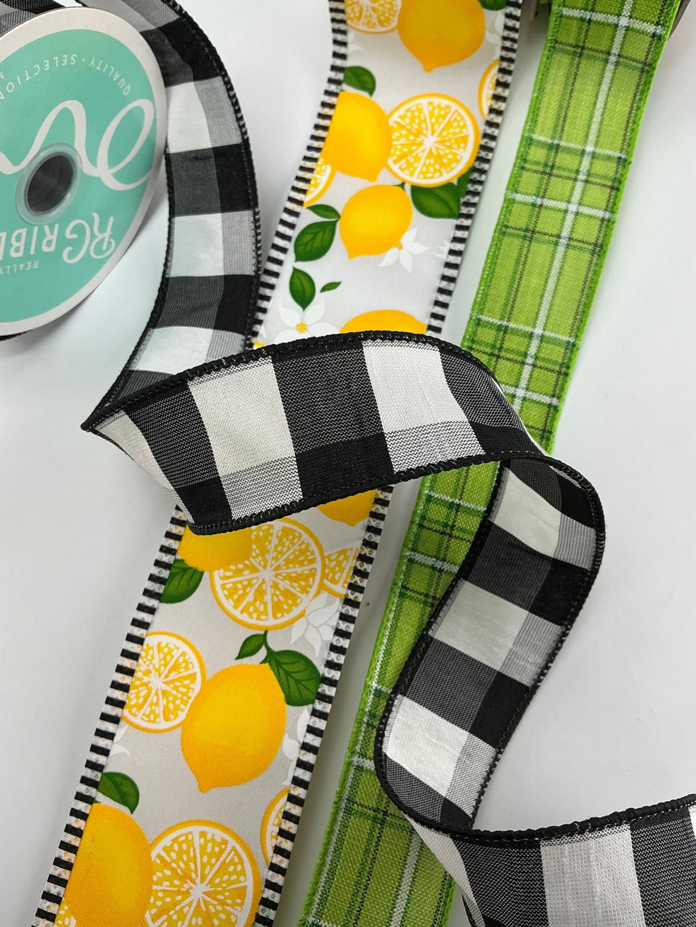 Black And White Lemon bow bundle x 3 ribbons - Greenery MarketWired ribbonLemonplaidX3