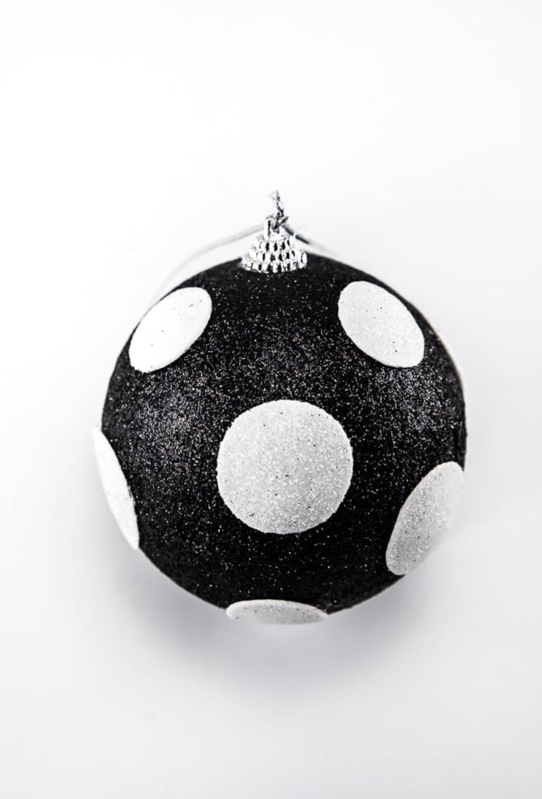Black and white polka dot glittered ball ornaments - Greenery MarketOrnaments84174BKWT