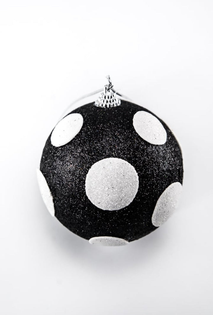 Black and white polka dot glittered ball ornaments - Greenery MarketOrnaments84174BKWT