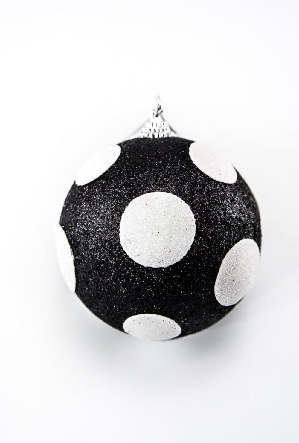 Black and white polka dot glittered ball ornaments - Greenery MarketOrnaments84174BKWT