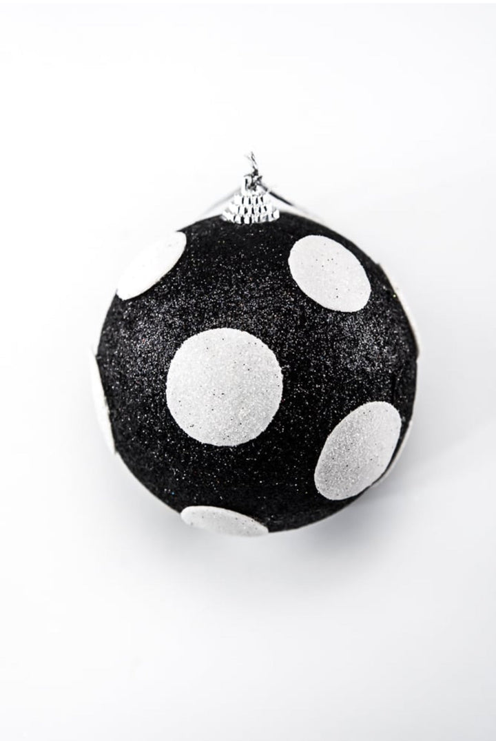 Black and white polka dot glittered ball ornaments - Greenery MarketOrnaments84174BKWT