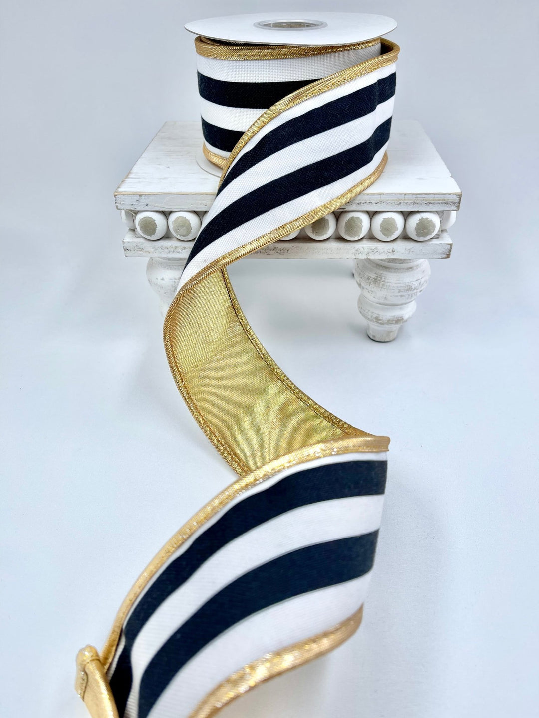 Black and white with gold lame edge ribbon - 2.5” - Greenery MarketWired ribbonMTX72721 BKWH