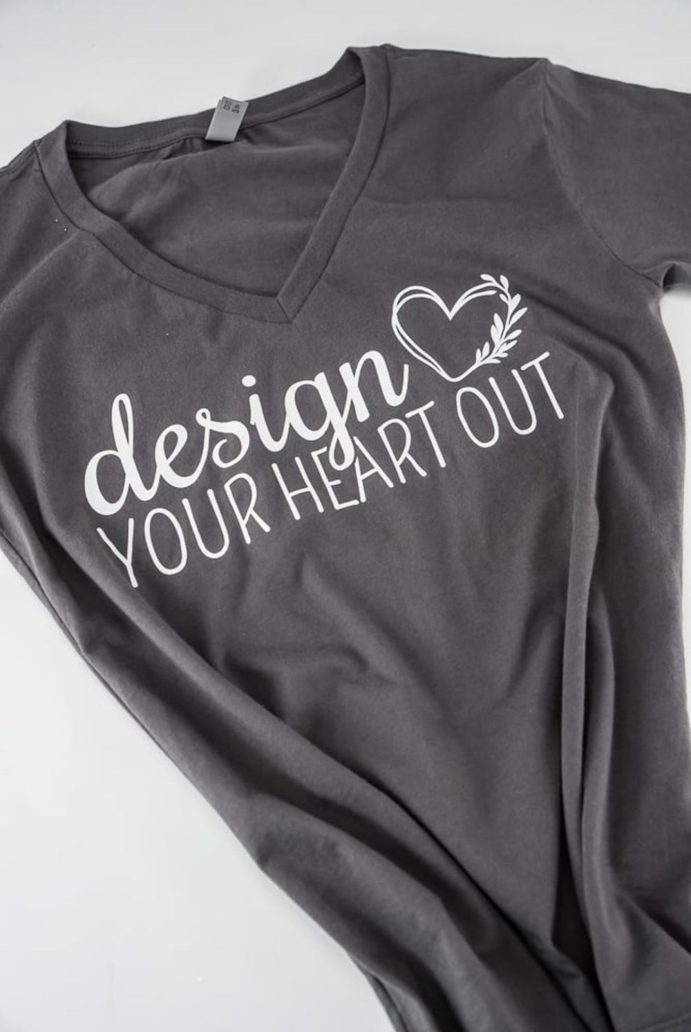 BLACK FRIDAY deal - “Design your heart out” slate gray woman’s vneck - t-shirt - Greenery MarketClothing