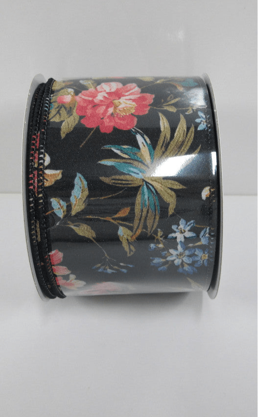 Black Multicolored Floral Ribbon - Greenery Market222772