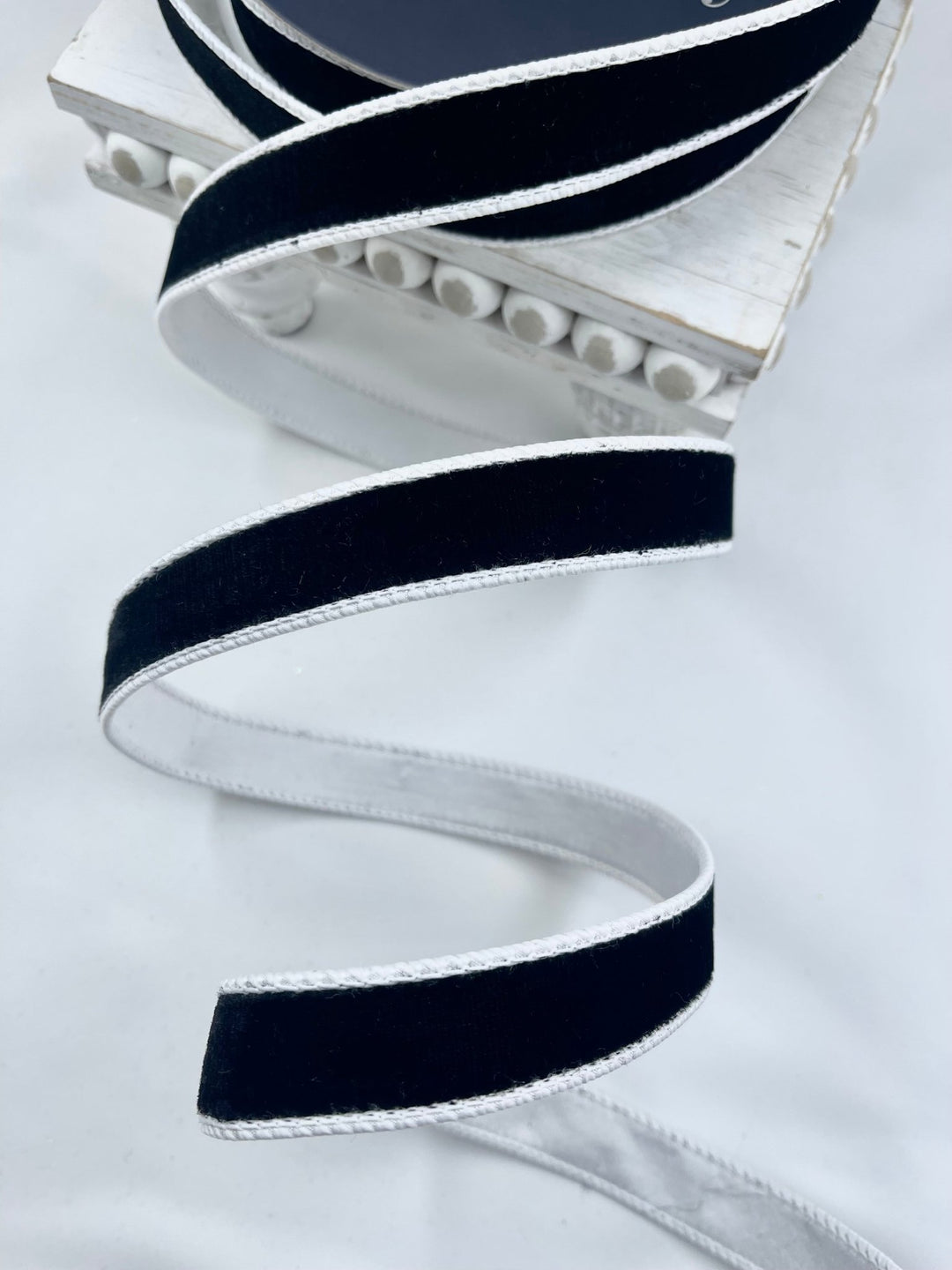 Black, Two Tone With White Back Velvet 1” Farrisilk Wired Ribbon - Greenery MarketRibbons & TrimRK130 - 15