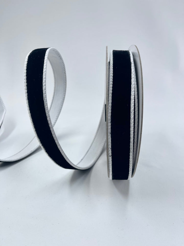 Black, Two Tone With White Back Velvet 1” Farrisilk Wired Ribbon - Greenery MarketRibbons & TrimRK130 - 15