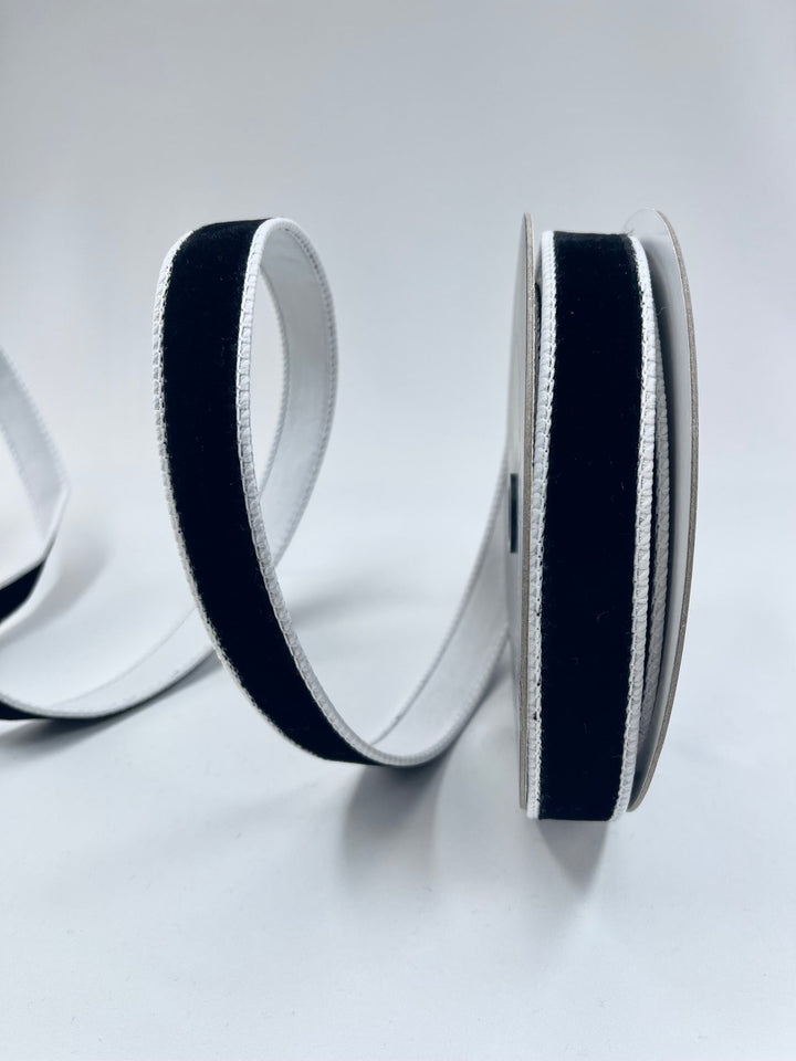 Black, Two Tone With White Back Velvet 1” Farrisilk Wired Ribbon - Greenery MarketRibbons & TrimRK130 - 15