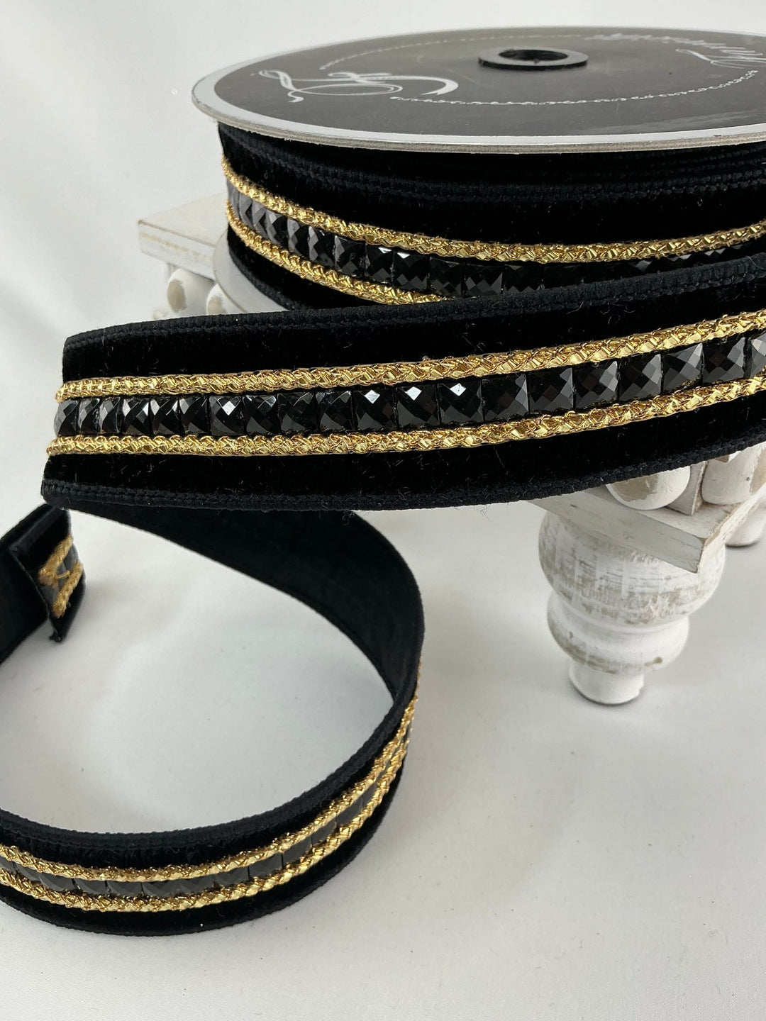 Black velvet jewelry gemstones 1.5” farrisilk wired ribbon - Greenery MarketRibbons & TrimRG250 - 92