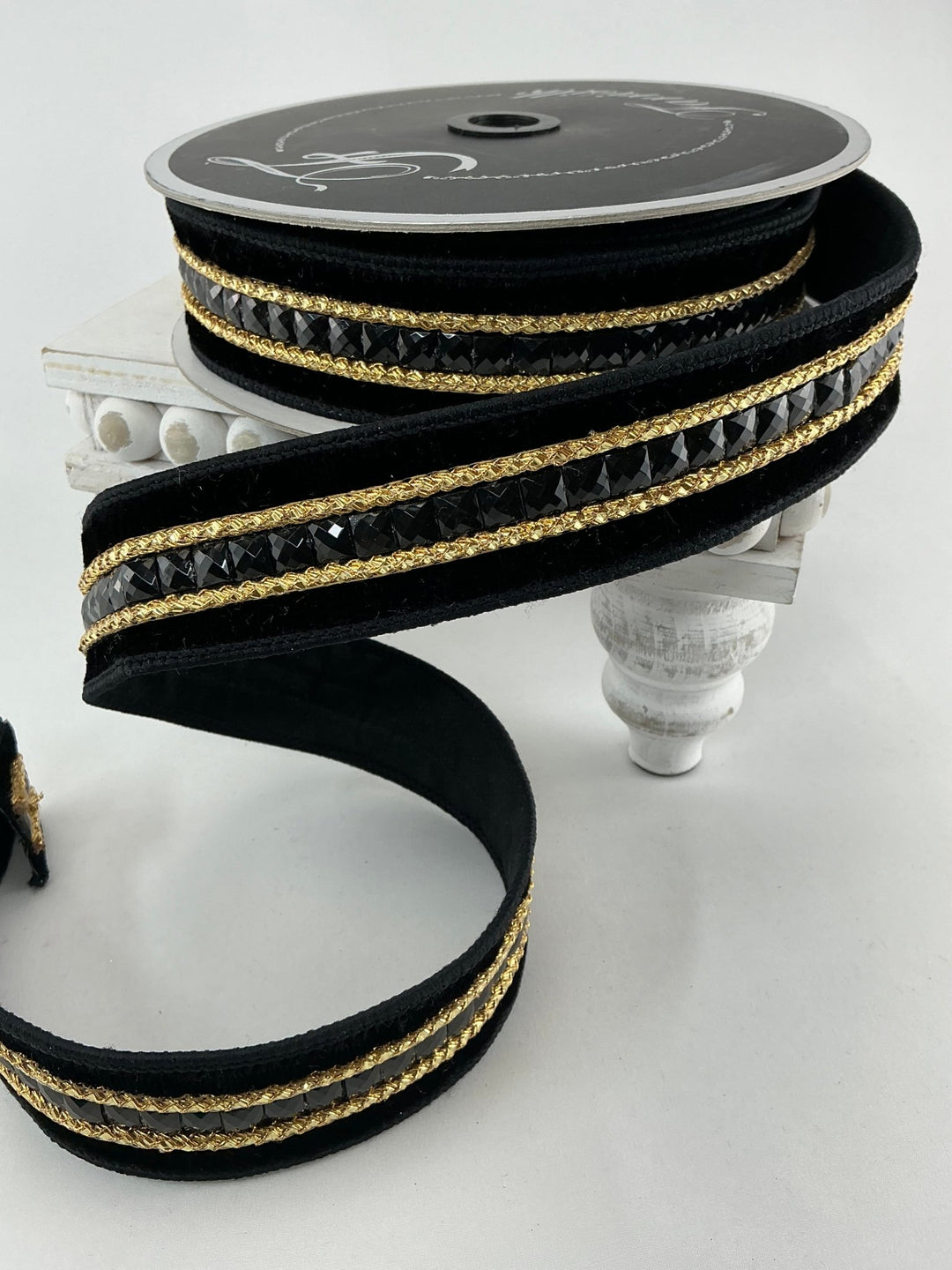 Black velvet jewelry gemstones 1.5” farrisilk wired ribbon - Greenery MarketRibbons & TrimRG250 - 92