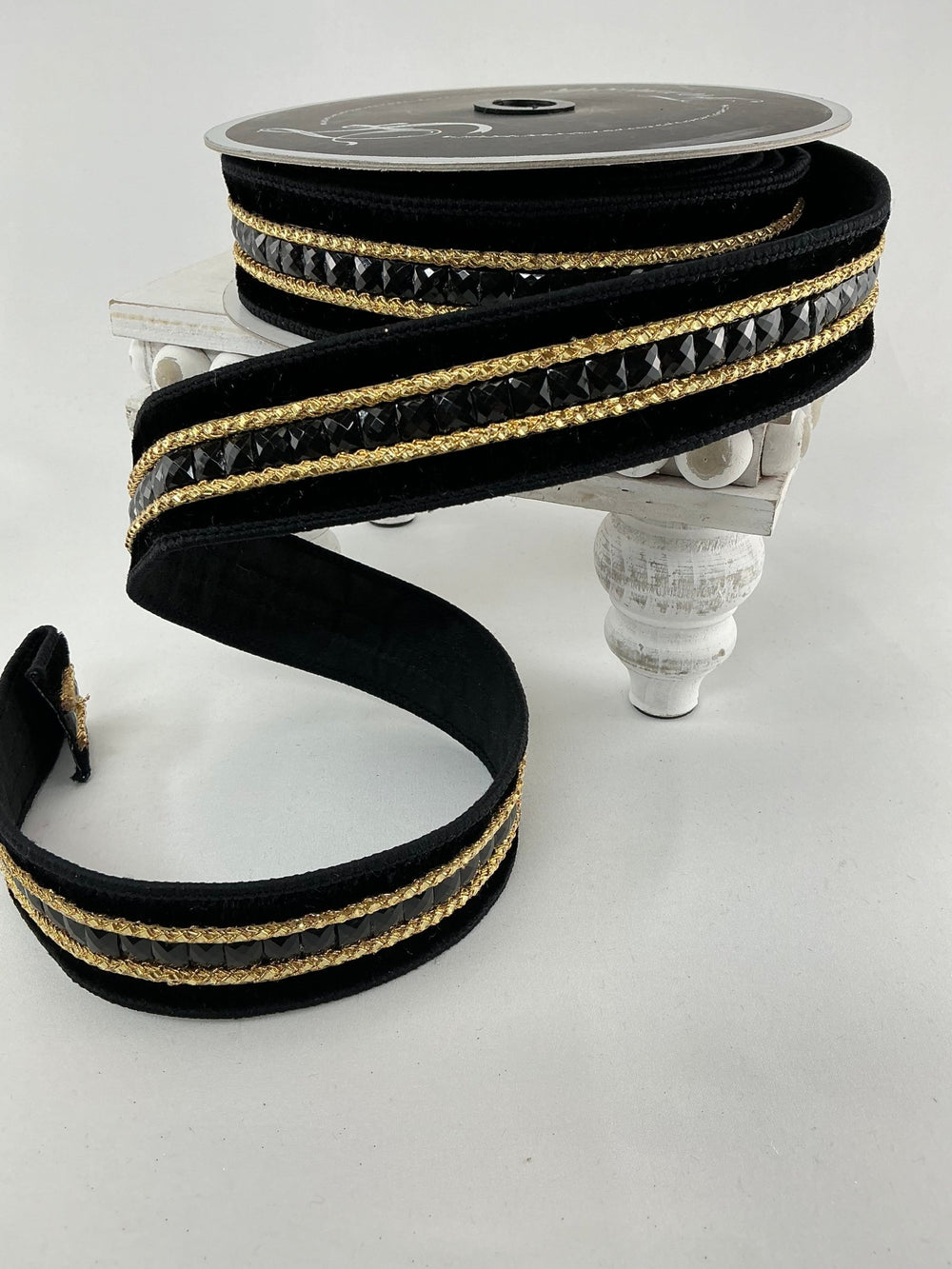 Black velvet jewelry gemstones 1.5” farrisilk wired ribbon - Greenery MarketRibbons & TrimRG250 - 92
