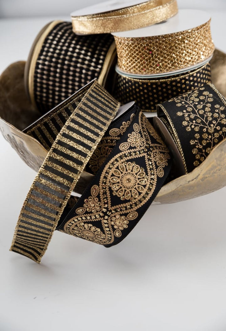 Black velvet with gold raised dots ribbon 1.5" - Greenery MarketWired ribbonRW8098EC