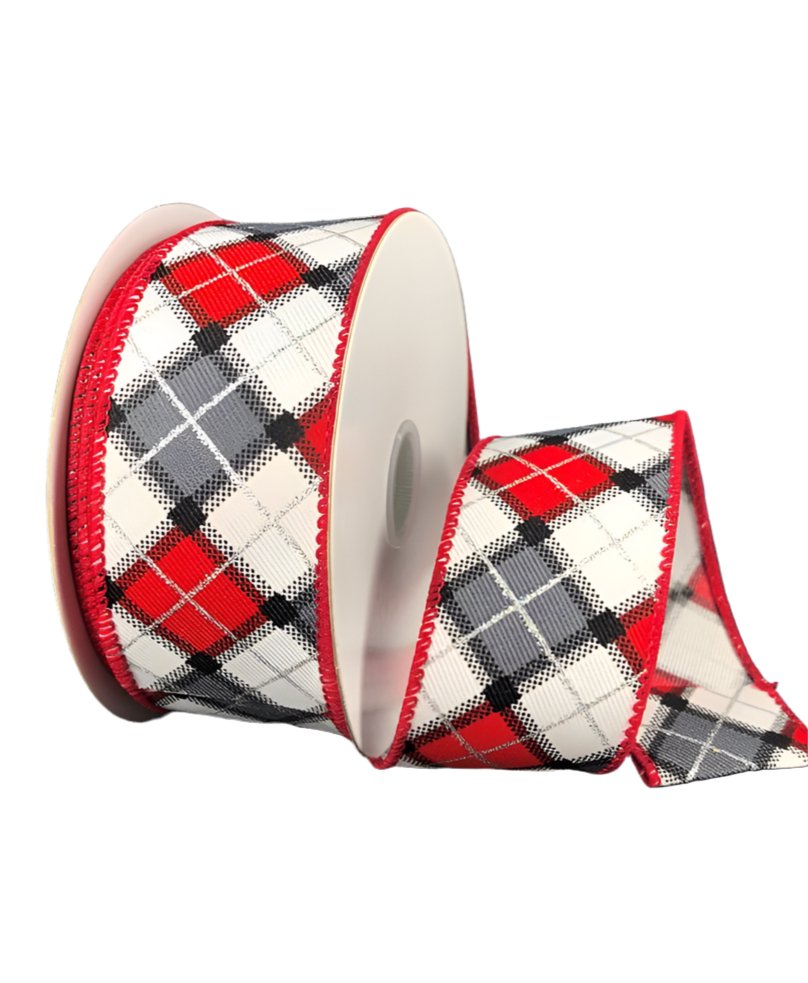 Black, white, and red, plaid wired ribbon , 1.5" - Greenery MarketWired ribbon71156-09-51