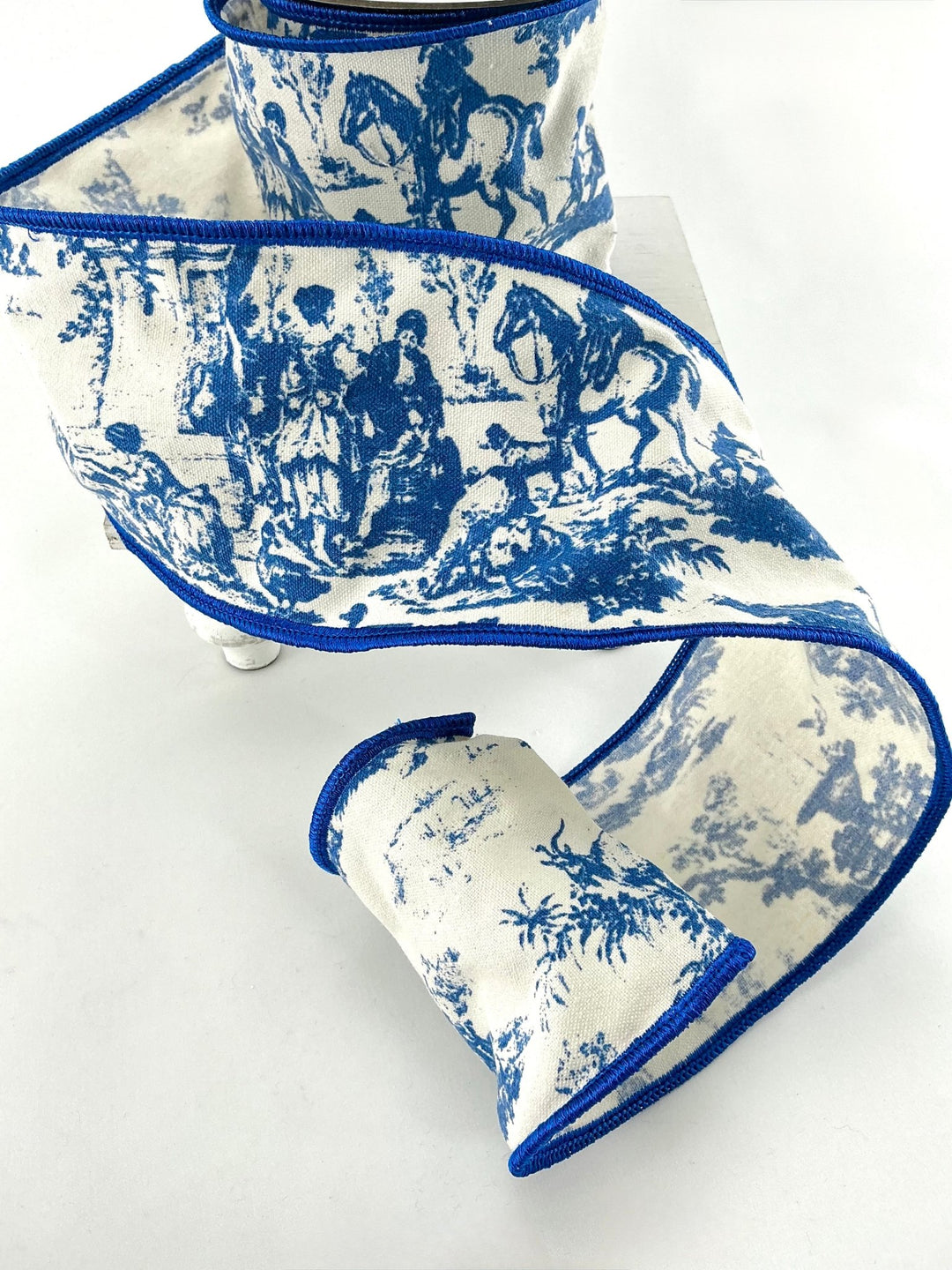 Bloomsbury Blue Toile ribbon 4” - Greenery MarketWired ribbonMT24374