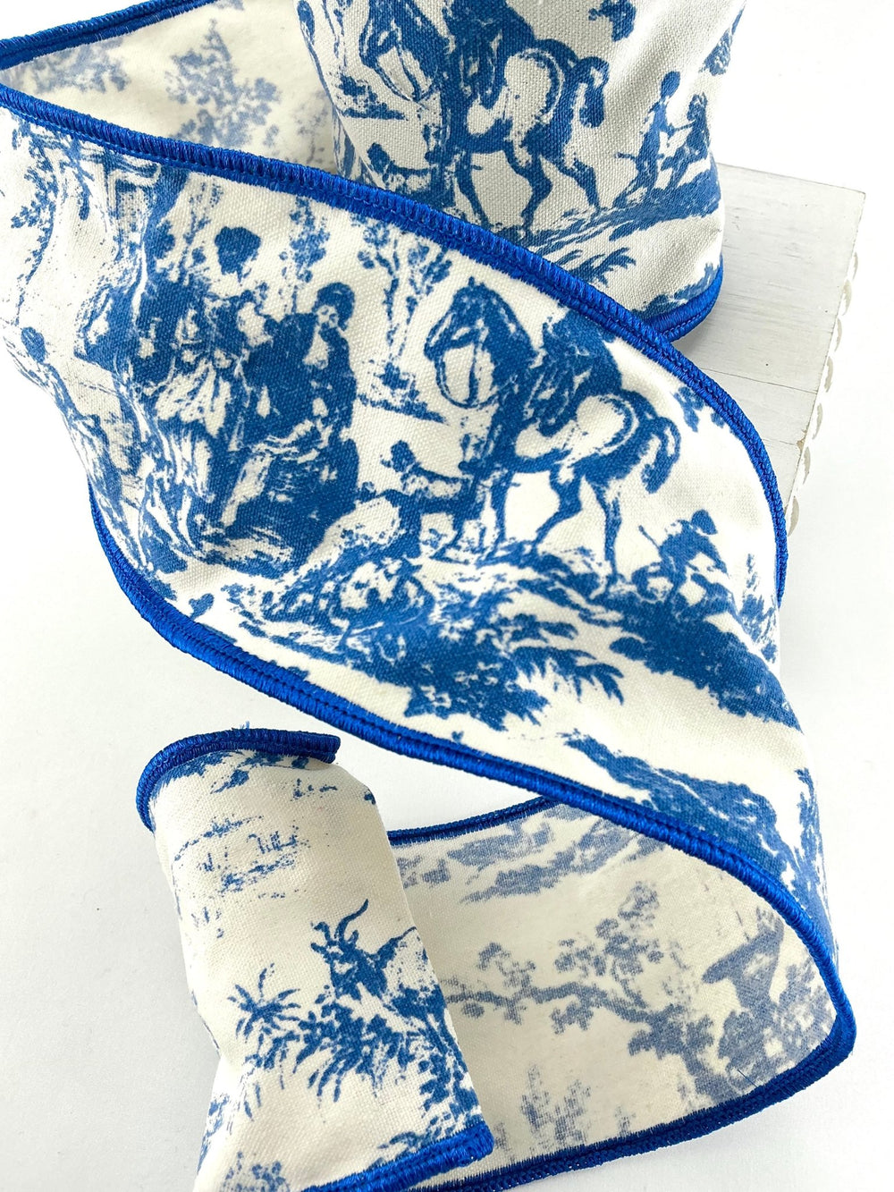 Bloomsbury Blue Toile ribbon 4” - Greenery MarketWired ribbonMT24374