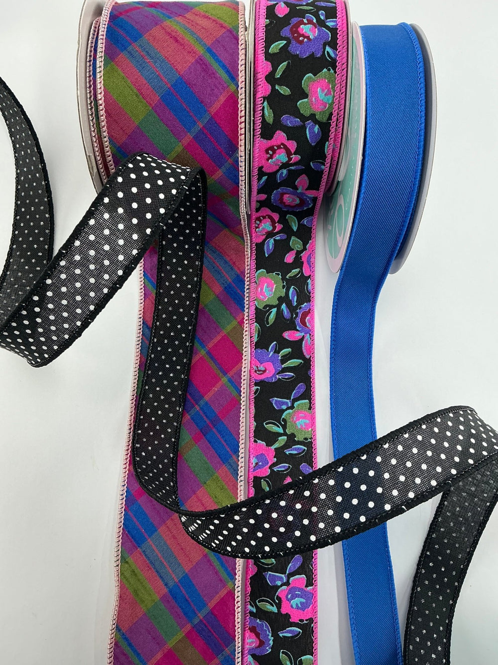 Blue and purple plaid bow bundle x 4 wired ribbons - Greenery MarketWired ribbonBluePurplePlaidX4