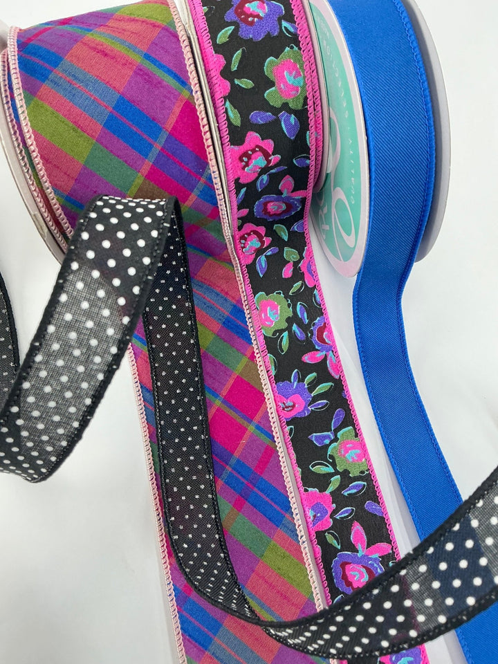 Blue and purple plaid bow bundle x 4 wired ribbons - Greenery MarketWired ribbonBluePurplePlaidX4