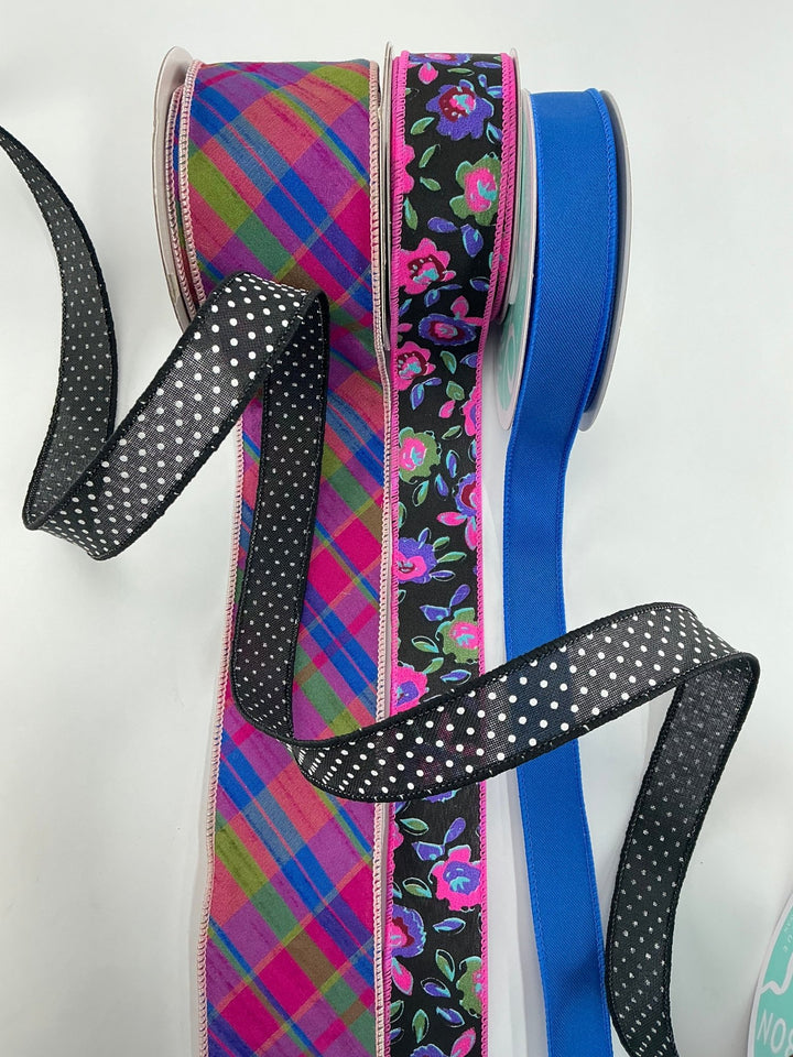Blue and purple plaid bow bundle x 4 wired ribbons - Greenery MarketWired ribbonBluePurplePlaidX4