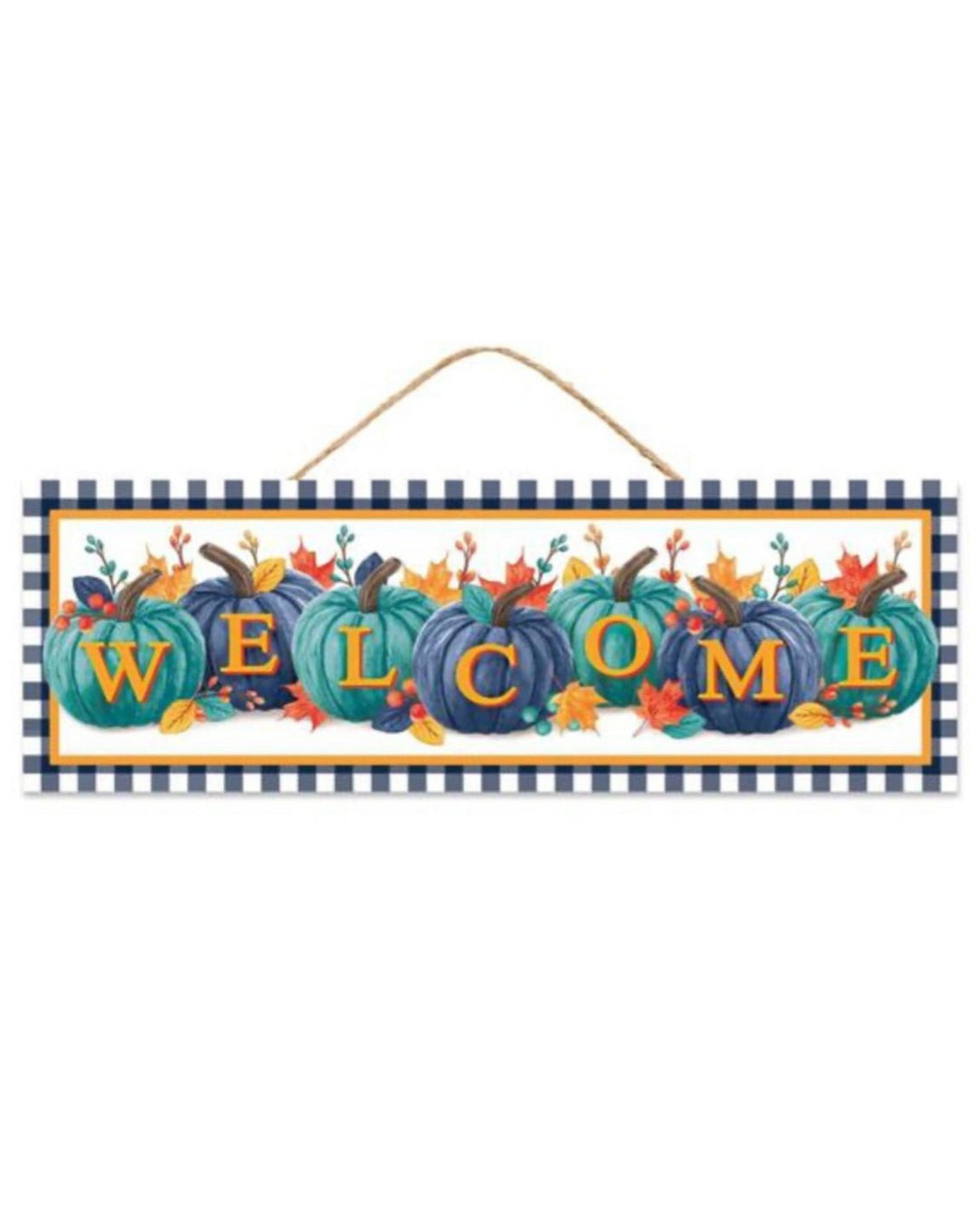 Blue and teal welcome fall pumpkin sign - Greenery Marketsigns for wreathsAP7229