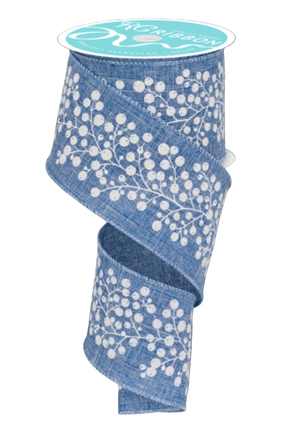 Blue and white berries wired ribbon - 2.5” - Greenery MarketWired ribbonRGE151065