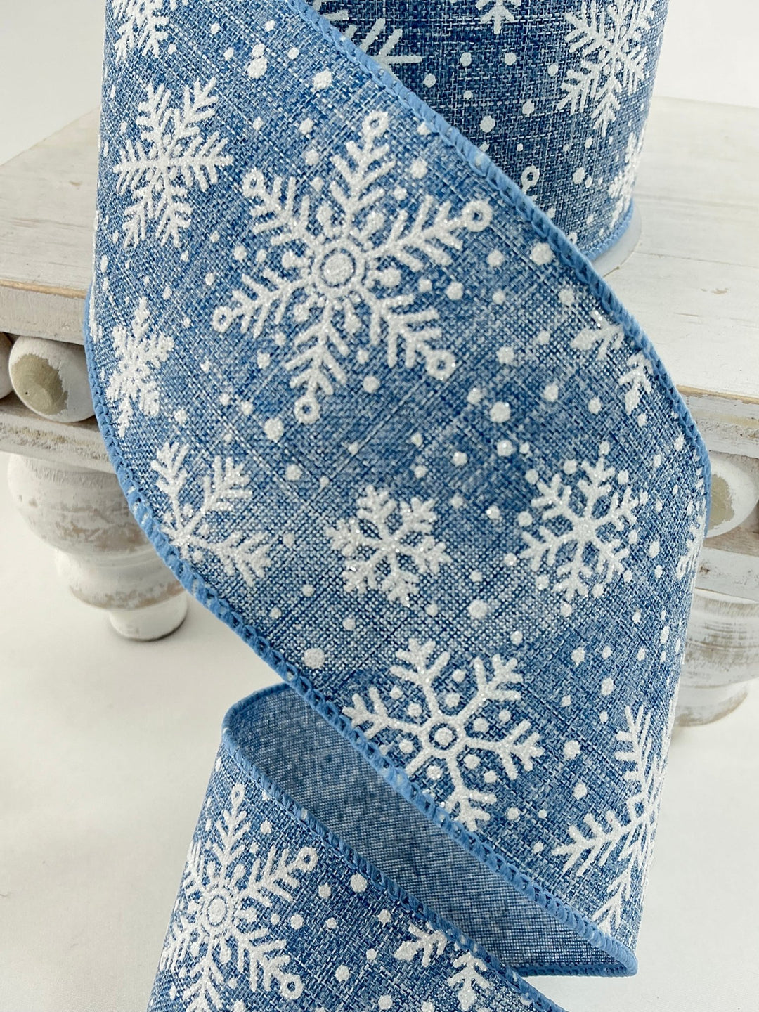 Blue and white shimmering snowflakes wired ribbon , 2.5" - Greenery MarketRibbons & Trim78229 - 40 - 05