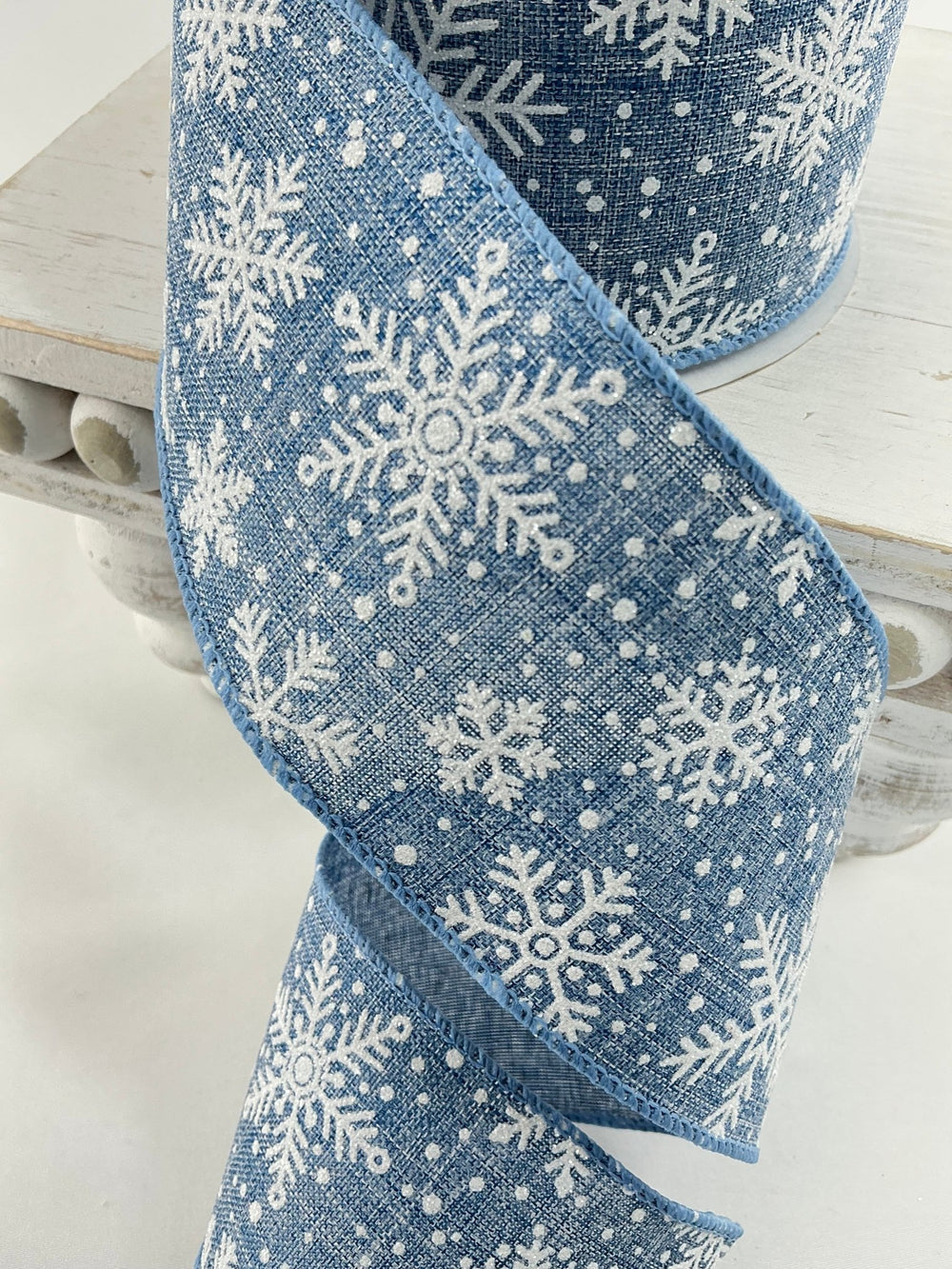Blue and white shimmering snowflakes wired ribbon , 2.5" - Greenery MarketRibbons & Trim78229 - 40 - 05