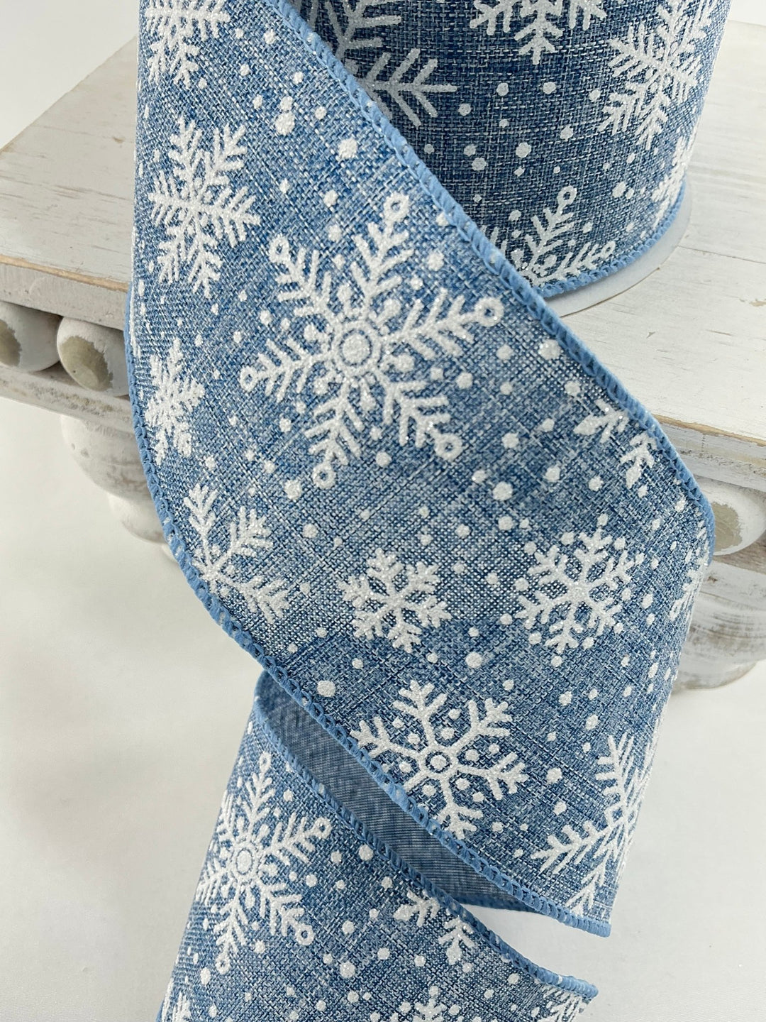 Blue and white shimmering snowflakes wired ribbon , 2.5" - Greenery MarketRibbons & Trim78229 - 40 - 05