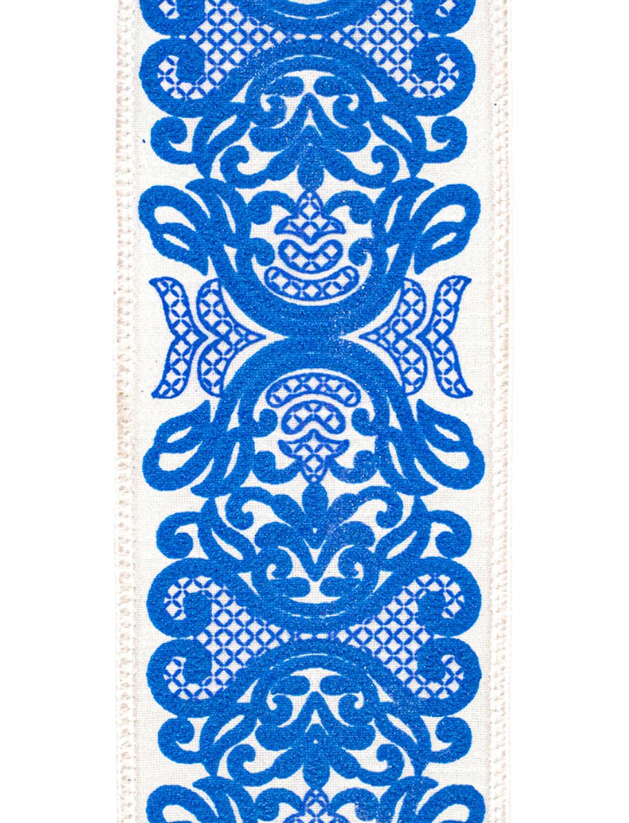 Blue Filigree Chinoiserie Wired Ribnon - Greenery Market93861W - 685 - 40F