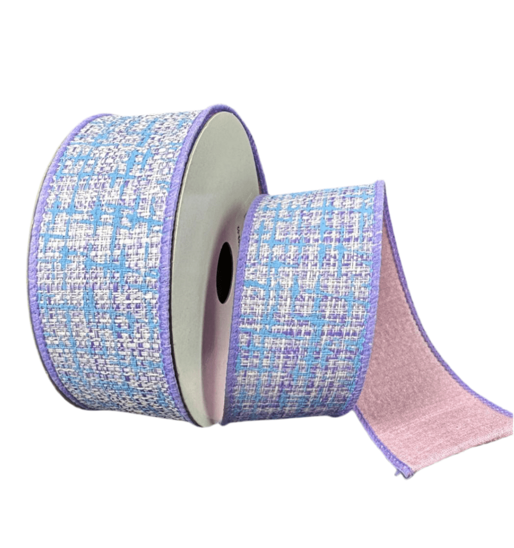 Blue, Lavender, and Pink Double Sided Tweed Wired Ribbon, 1.5” - Greenery Marketwired ribbonD42511 - 09 - 03
