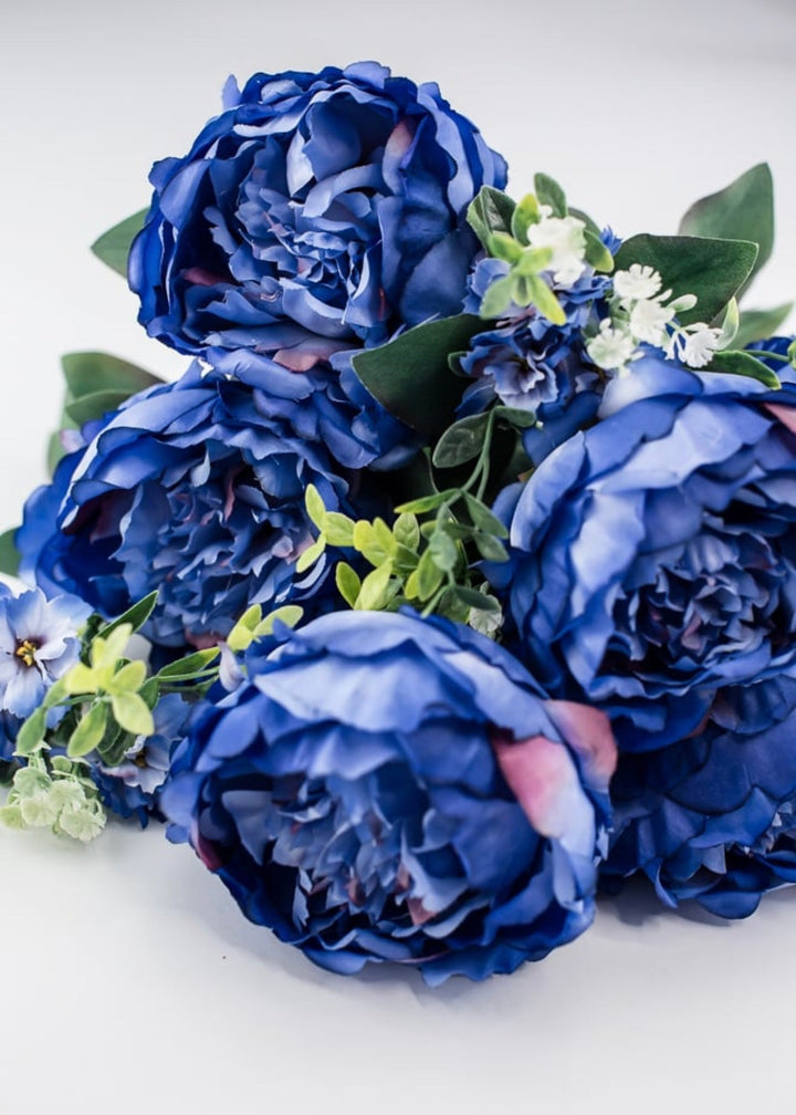 Blue peonies artificial flower bush 84295 - bl - Greenery MarketArtificial Flora84295 - BL