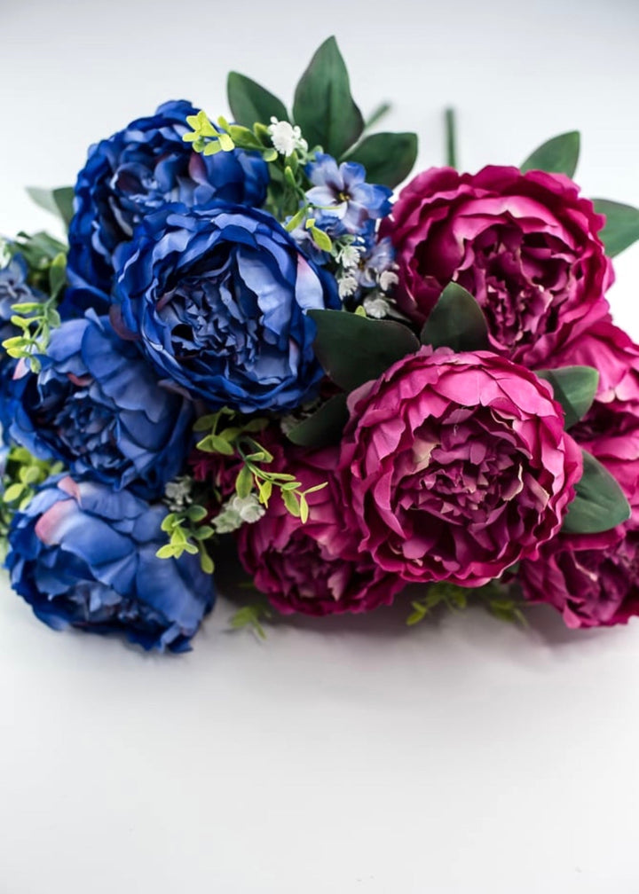 Blue peonies artificial flower bush 84295 - bl - Greenery MarketArtificial Flora84295 - BL
