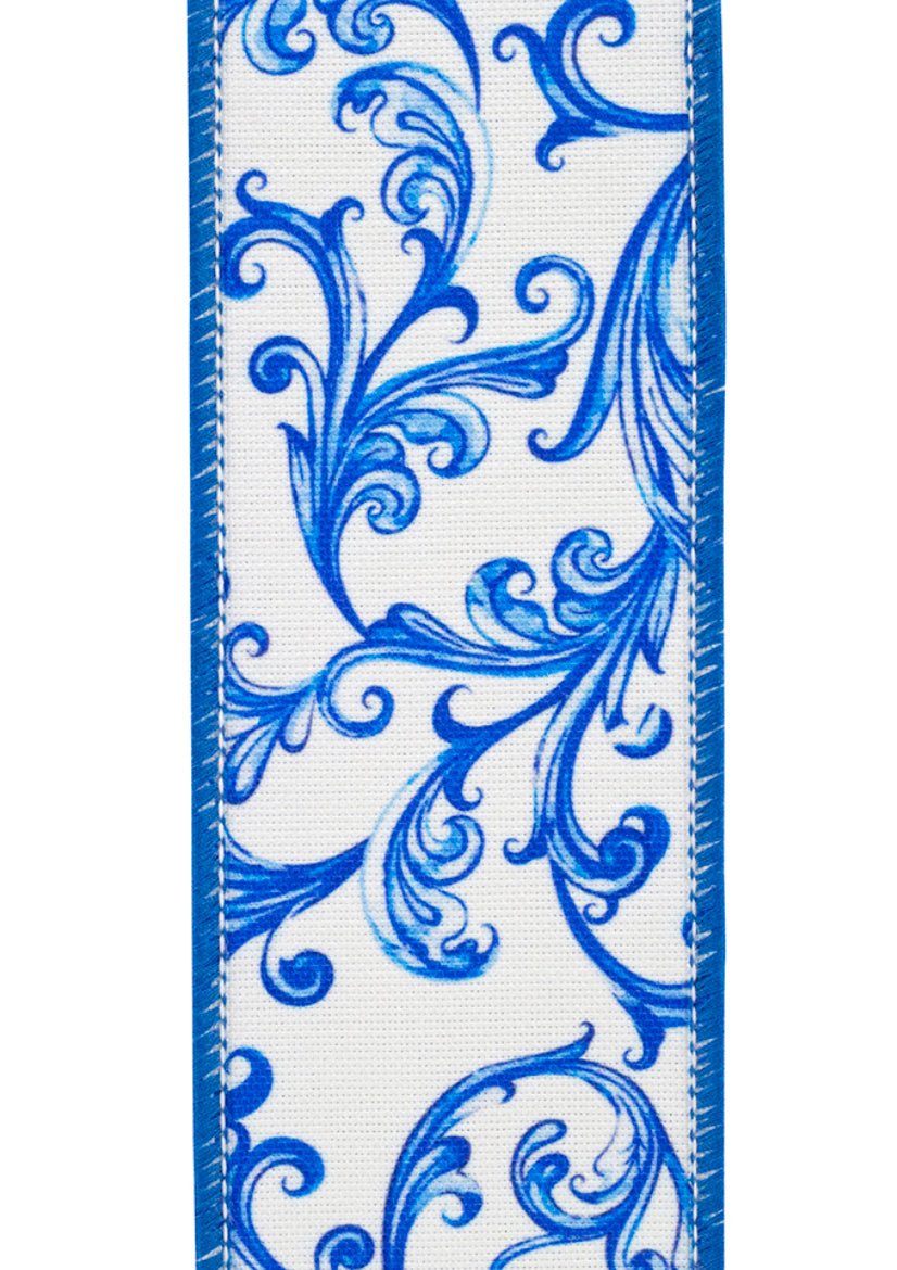 Blue Scroll Teracotta Print Wired Ribnon - Greenery Market94249W - 329 - 40D