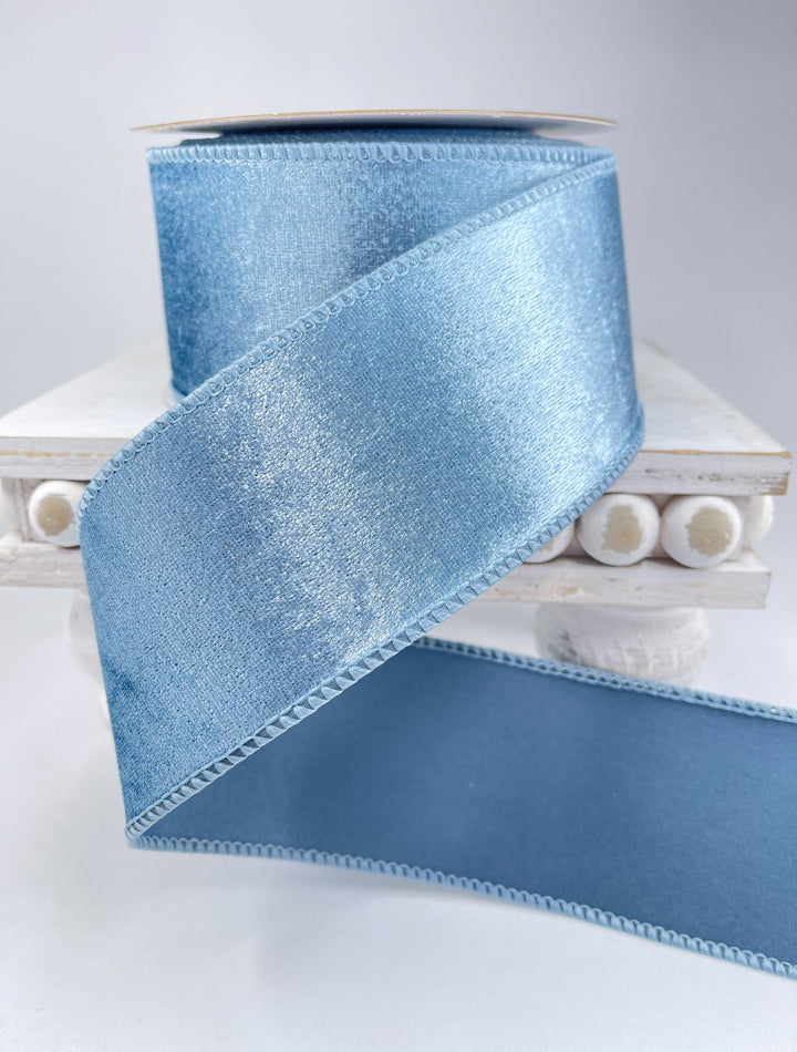 Blue velvet wired ribbon 2.5” - Greenery MarketRibbons & Trim240094