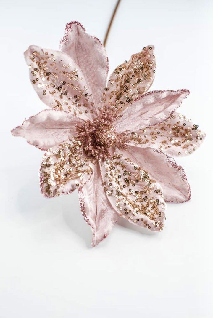 Blush pink, velvet artificial magnolia with sequins - Greenery Marketartificial flowersMTX68959 BLPK
