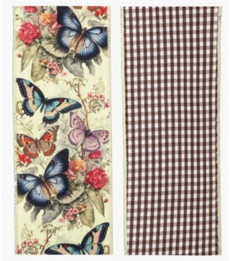 Botanical Butterflies 4” wired ribbon - Greenery MarketRibbons & TrimMT26559