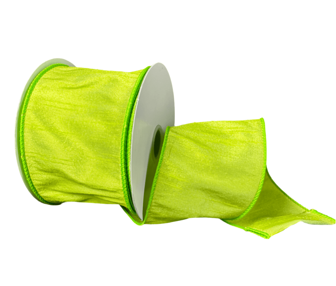 Bright green solid faux dupioni, 2.5” wired ribbon - Greenery MarketWired ribbon72434 - 40 - 09