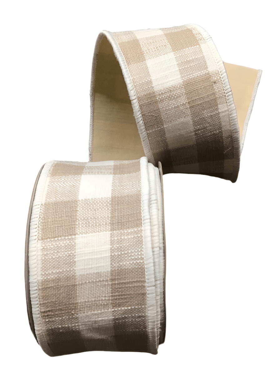 Brown And White Cotton Checks Ribbon - Greenery Market249661