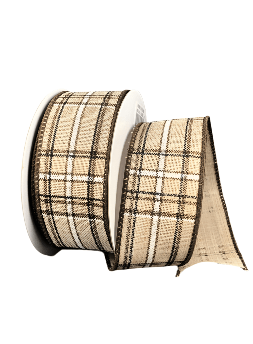Brown plaid wired ribbon 1.5” - Greenery MarketWired ribbon61213 - 09 - 38