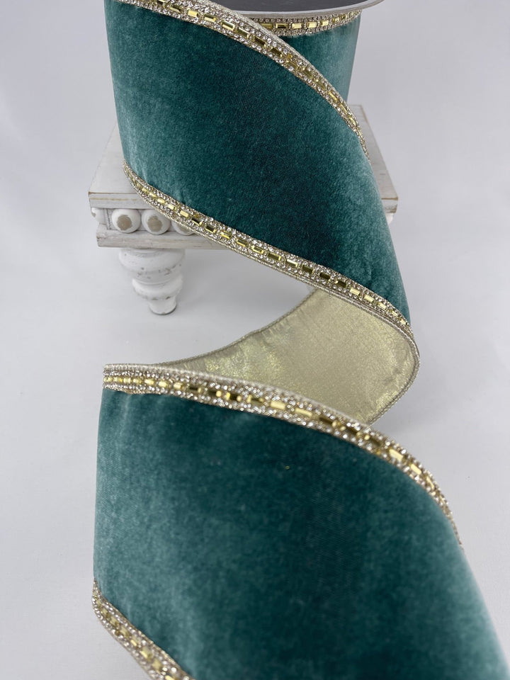 Celadon brilliant boarders velvet 4” farrisilk wired ribbon - Greenery MarketRibbons & TrimRK753 - 75
