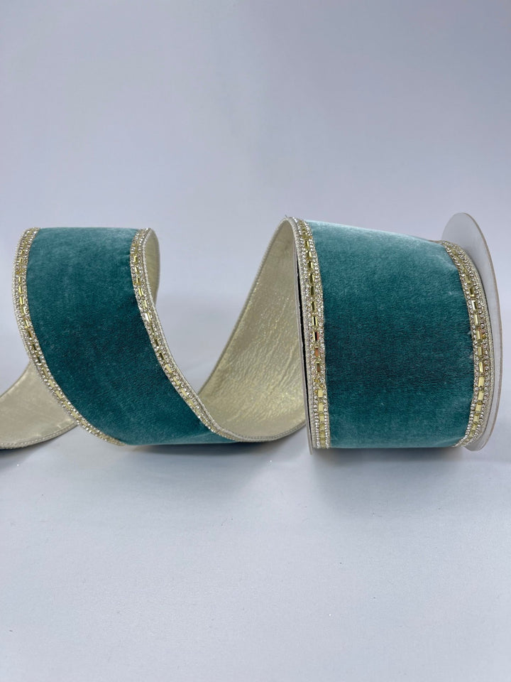 Celadon brilliant boarders velvet 4” farrisilk wired ribbon - Greenery MarketRibbons & TrimRK753 - 75