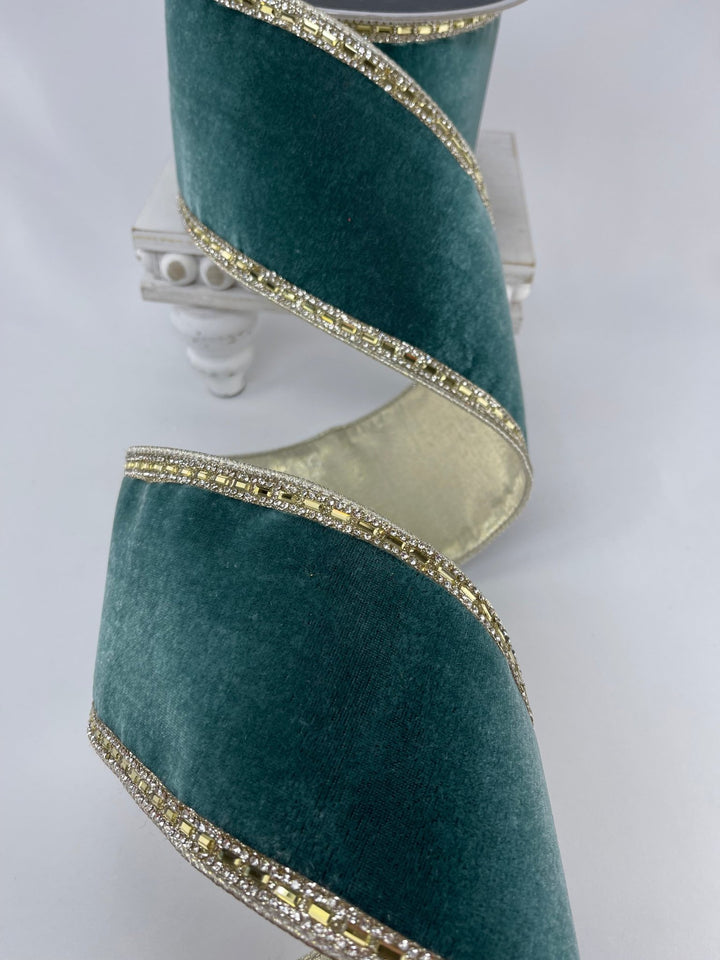 Celadon brilliant boarders velvet 4” farrisilk wired ribbon - Greenery MarketRibbons & TrimRK753 - 75