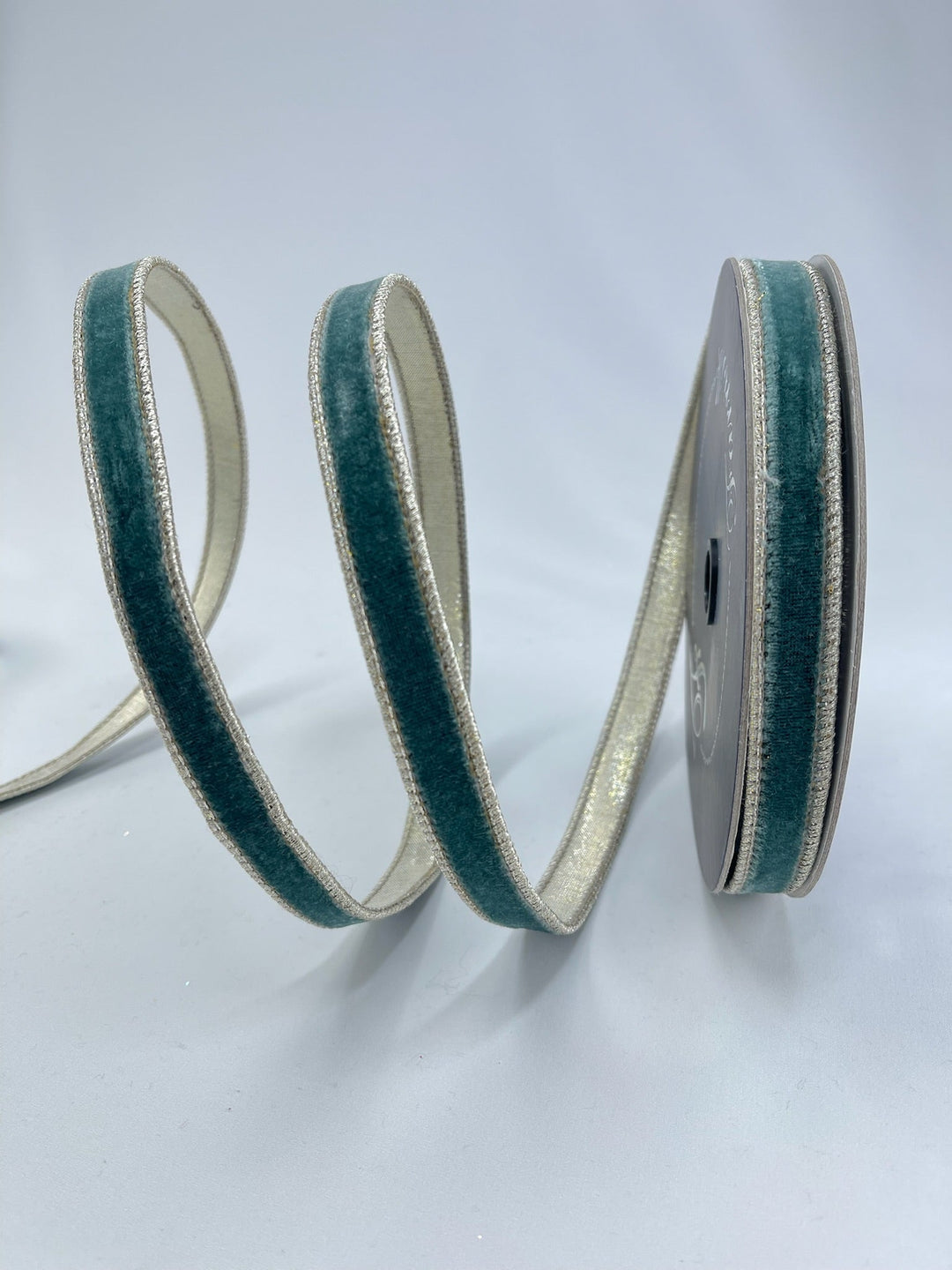 Celadon flashy velvet luster .75” farrisilk skinny wired ribbon - Greenery MarketRibbons & TrimRG074 - 75