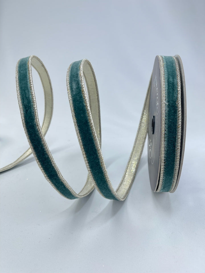 Celadon flashy velvet luster .75” farrisilk skinny wired ribbon - Greenery MarketRibbons & TrimRG074 - 75