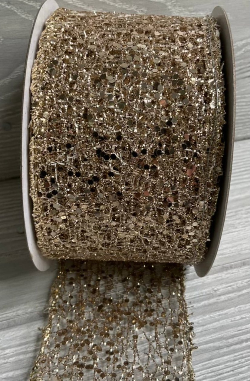 Champagne glittered wired ribbon 2.5” - Greenery MarketRibbons & Trim138768
