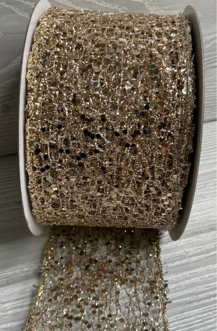 Champagne glittered wired ribbon 2.5” - Greenery MarketRibbons & Trim138768