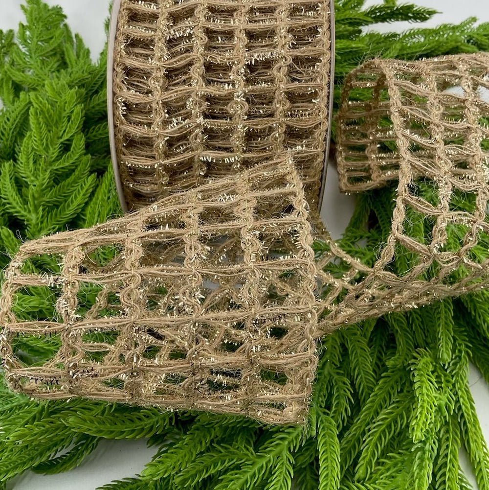 Champagne shimmer wool mesh wired ribbon 4” - Greenery MarketRibbons & Trim282928